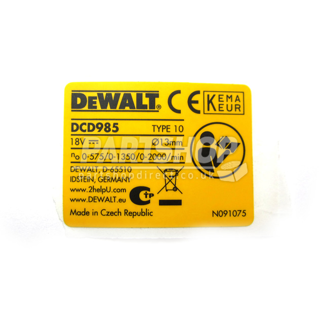 DeWalt Rating Plate N091075 - Shop Direct